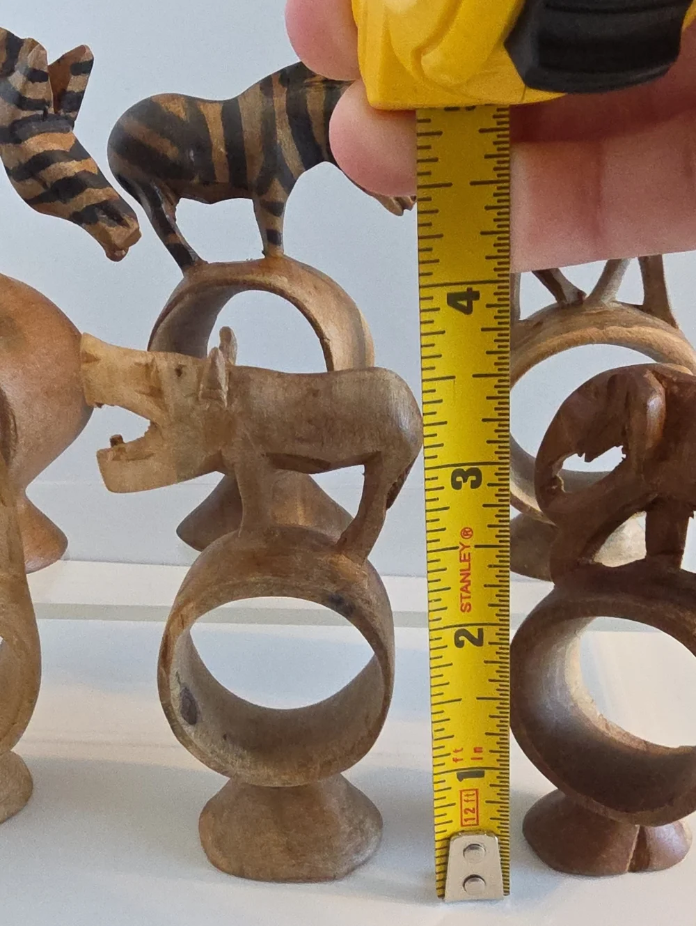 Hand Carved Wood Wild African Safari Animal Napkin Rings 6Pc Set